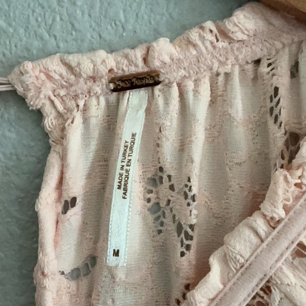 Free People Blush Peach Lace Bohemian Top Cottagecore, Festive, Vintage, Lace - Picture 5 of 8